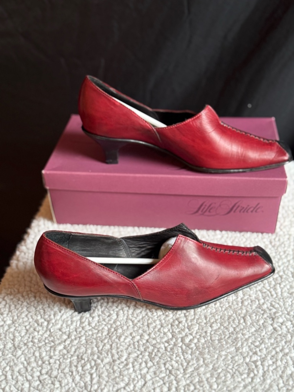 Life Stride Red Leather Pointed Toe Low Heel Pumps